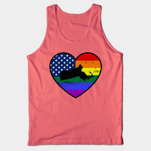 Massachusetts United States Gay Pride Flag Heart Tank Top by TextTees